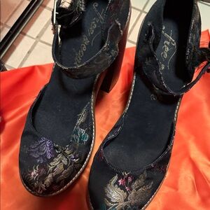Free People Black Floral Heels